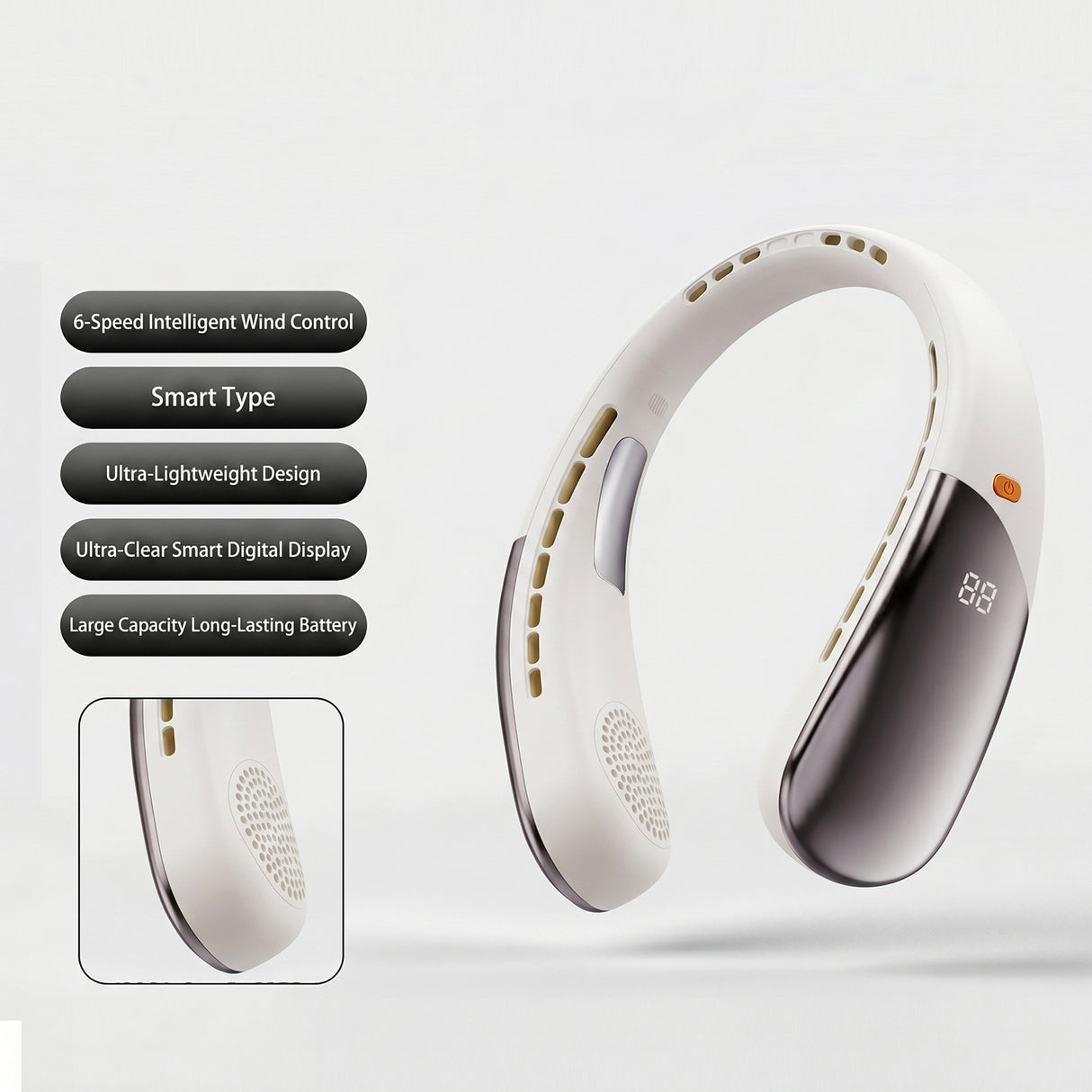 Chillo Zen Neck-Hanging Cooling Fan with Dual Semiconductor Cooling Plates & Intelligent Digital Display by Porodo