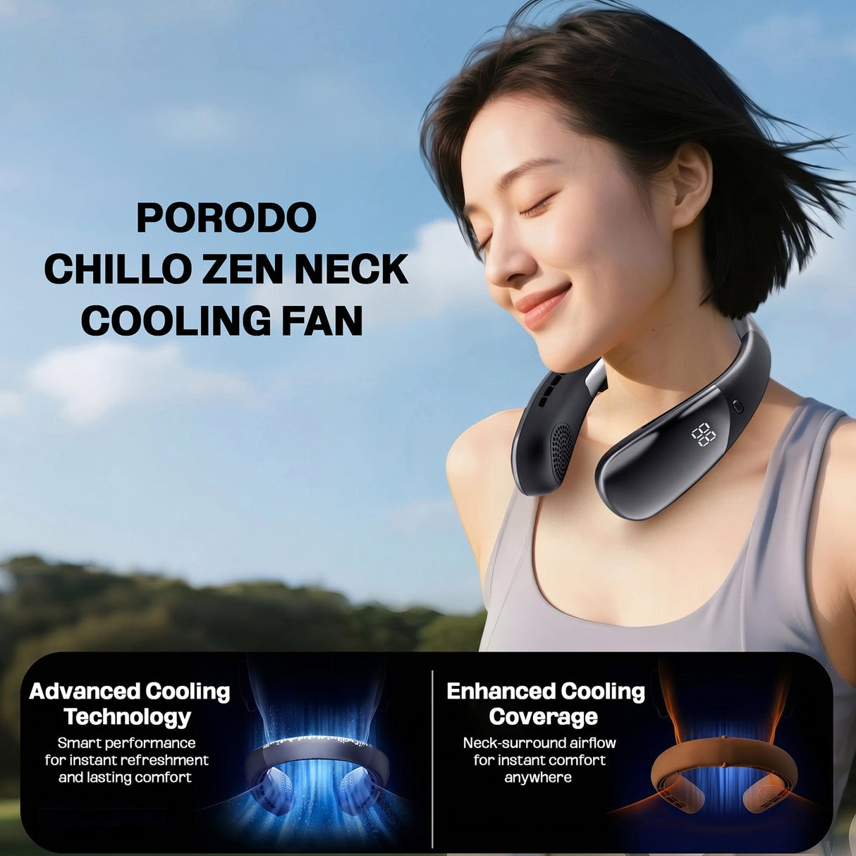 Chillo Zen Neck-Hanging Cooling Fan with Dual Semiconductor Cooling Plates & Intelligent Digital Display by Porodo
