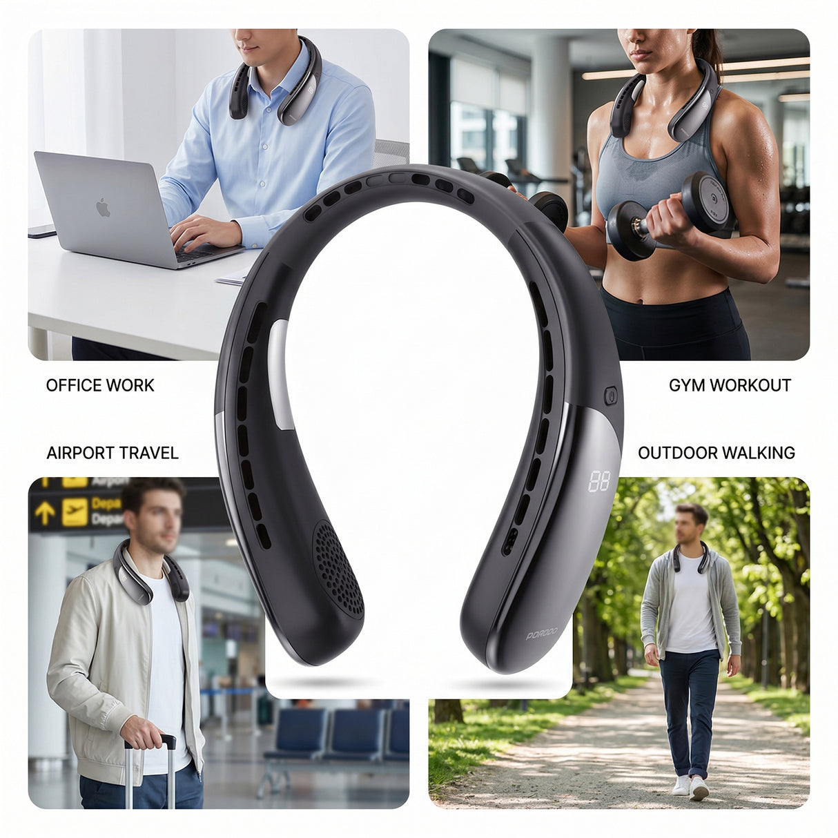 Chillo Zen Neck-Hanging Cooling Fan with Dual Semiconductor Cooling Plates & Intelligent Digital Display by Porodo