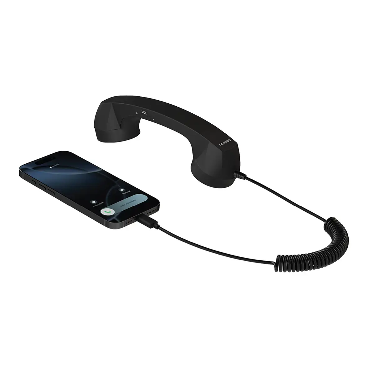 سماعة الهاتف الكلاسيكية الرجعية بمنفذ USB-C – لون أسود من Porodo