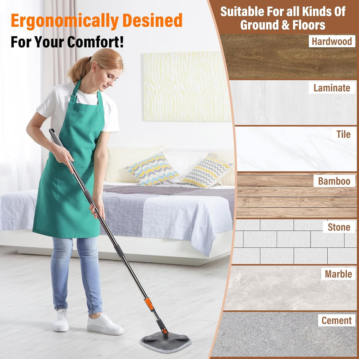 Spin Mop and Bucket Set with 3 macrofibre Replaceable Mop Pads | Cleaning Mop | SASKA Trading