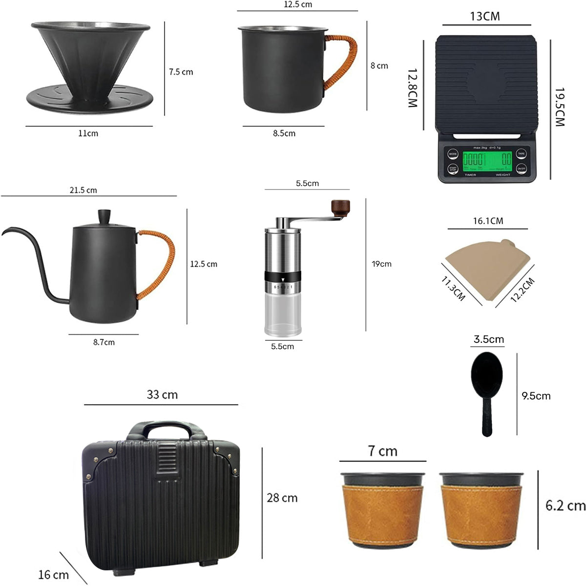 Portable Coffee Maker Set with Premium Travel Bag - Manual Brewing Made Simple