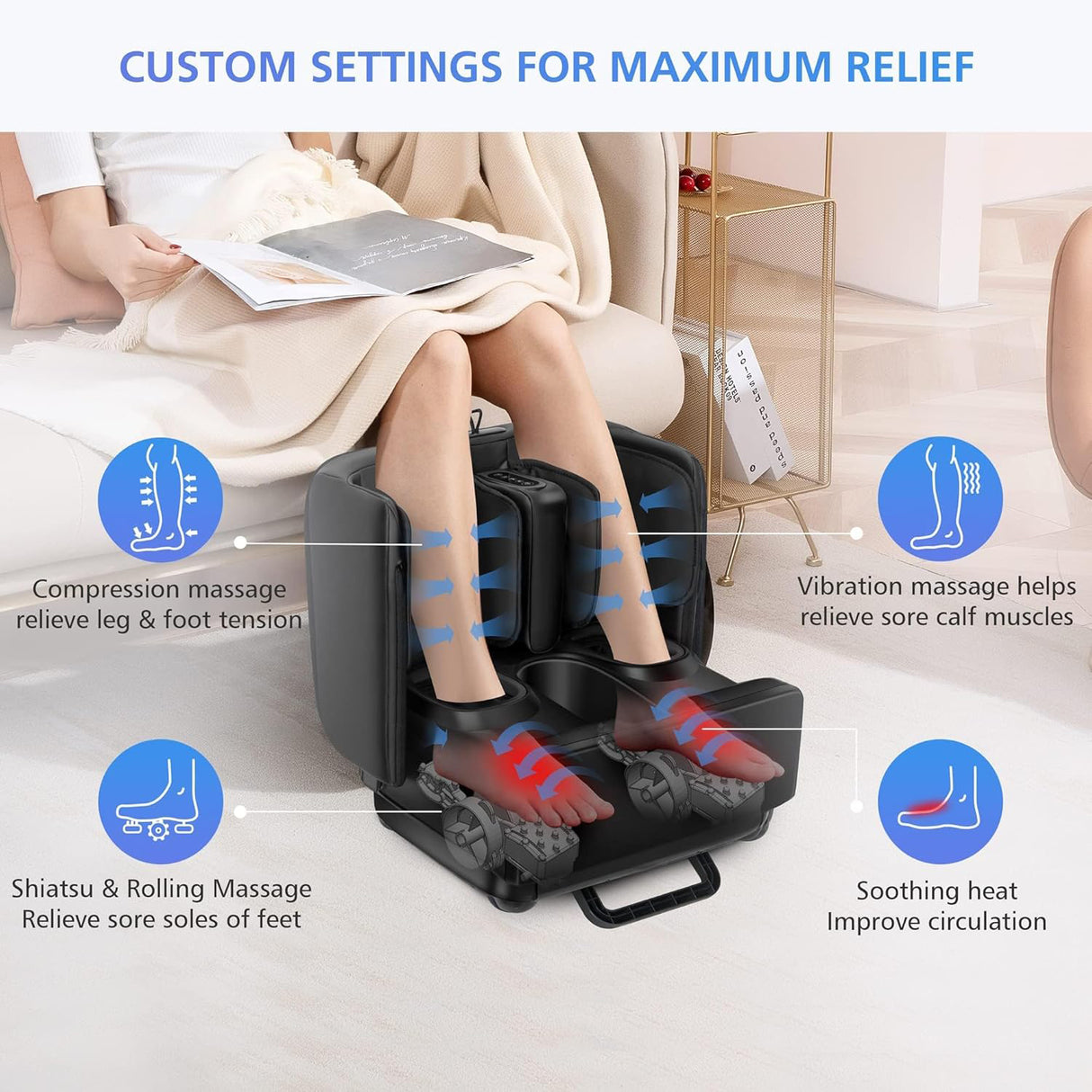 2 in 1 Foot And Leg Massager with Ottoman Rest, Shiatsu Foot and Calf Massager with Heat, Kneading, Vibration, Compression CF-5001 by Comfire