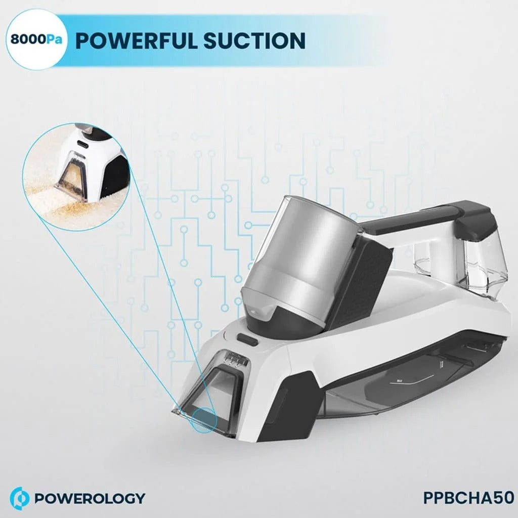 Cordless Spot Cleaner 60W, 8000Pa Suction with Spray and Scrub for Upholstery by Powerology