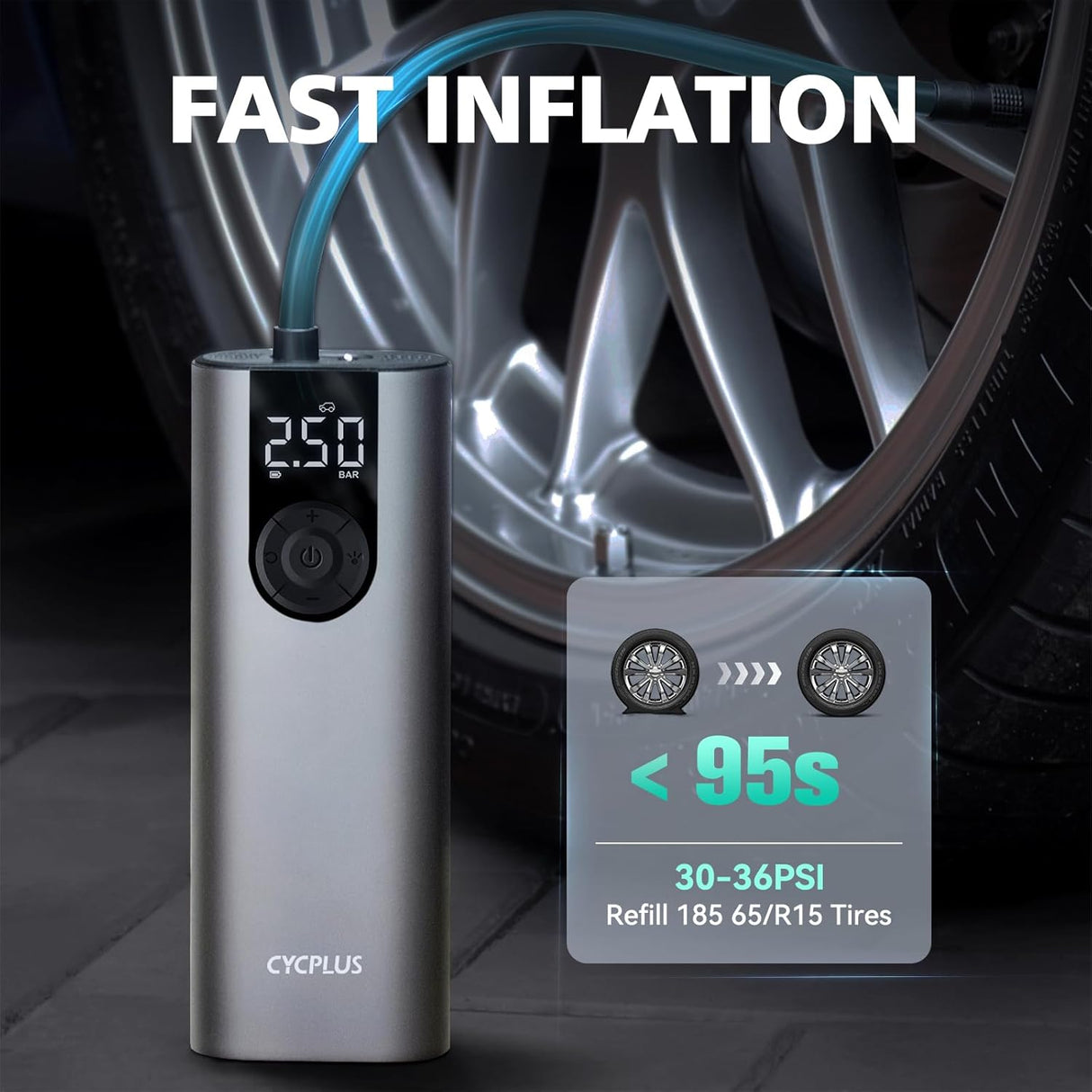 Portable Tire Inflator and Air Compressor A8 by CYCPLUS | Tire Inflator | SASKA Trading
