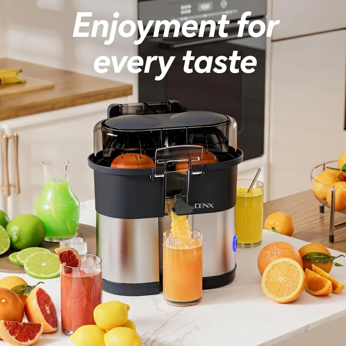 Dual Squeezer Electric Citrus Juicer 380ml with Built in Slicer, 100W Juicer Machine for Oranges, Lemons, Lime by DENX