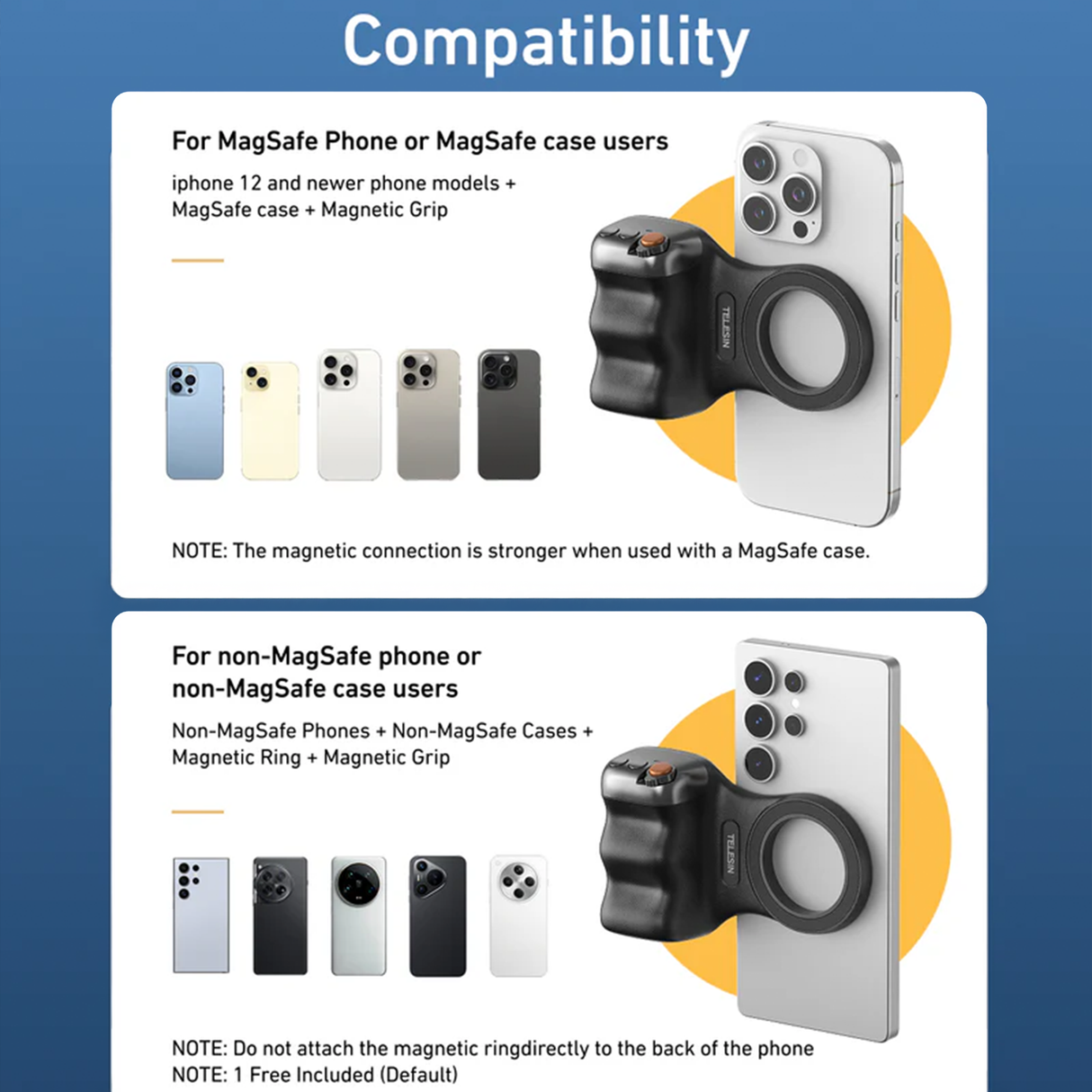 DSLR Style Magnetic Phone Camera Grip with Detachable Wireless Shutter by Telesin