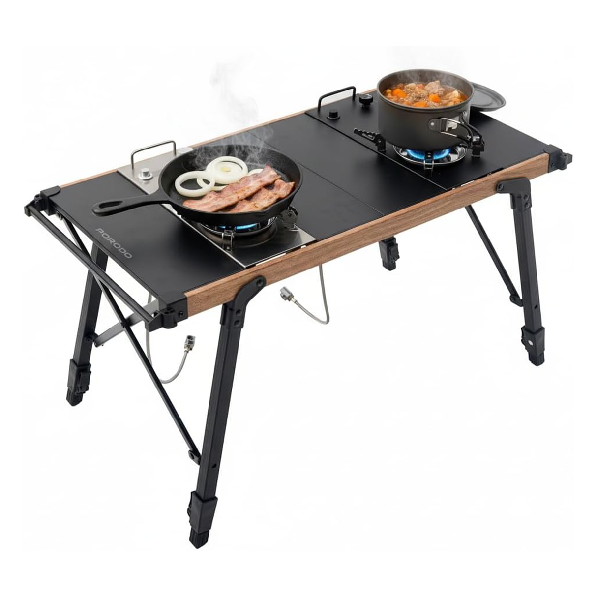 موقد ثنائي الشعلة وطاولة تخييم قابلة للطي، خفيف الوزن، محمول، للطهي في الهواء الطلق من Porodo