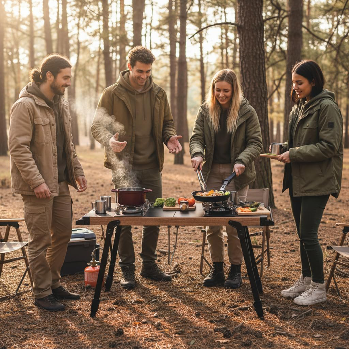 موقد ثنائي الشعلة وطاولة تخييم قابلة للطي، خفيف الوزن، محمول، للطهي في الهواء الطلق من Porodo