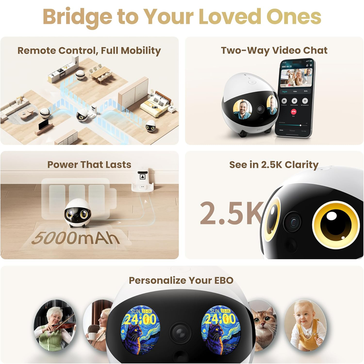 EBO Air 2S FamilyBot – Smart AI Home Companion Robot with Auto Tracking & Interactive Camera by Enabot