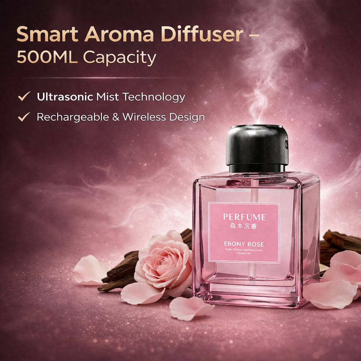 500ml Portable Ultrasonic Essential Oil Diffuser, Rechargeable Aroma Fragrance Machine