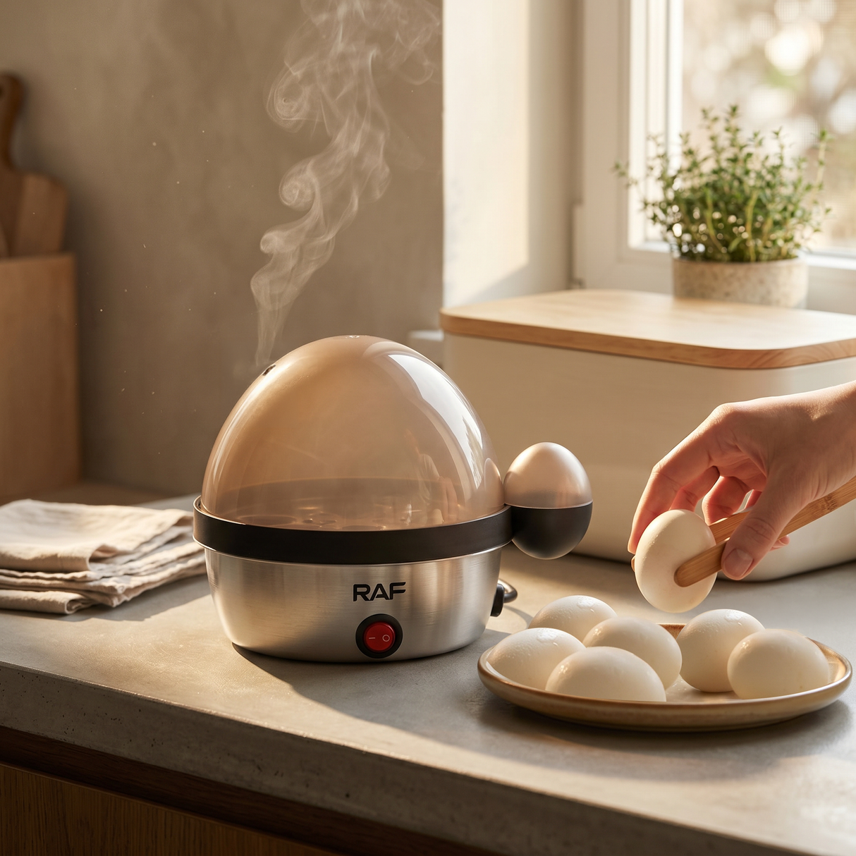 Electric Egg Boiler - 350 W, Up to 7 Eggs, Auto-Shutoff, Soft-Medium-Hard Boiled, By RAF