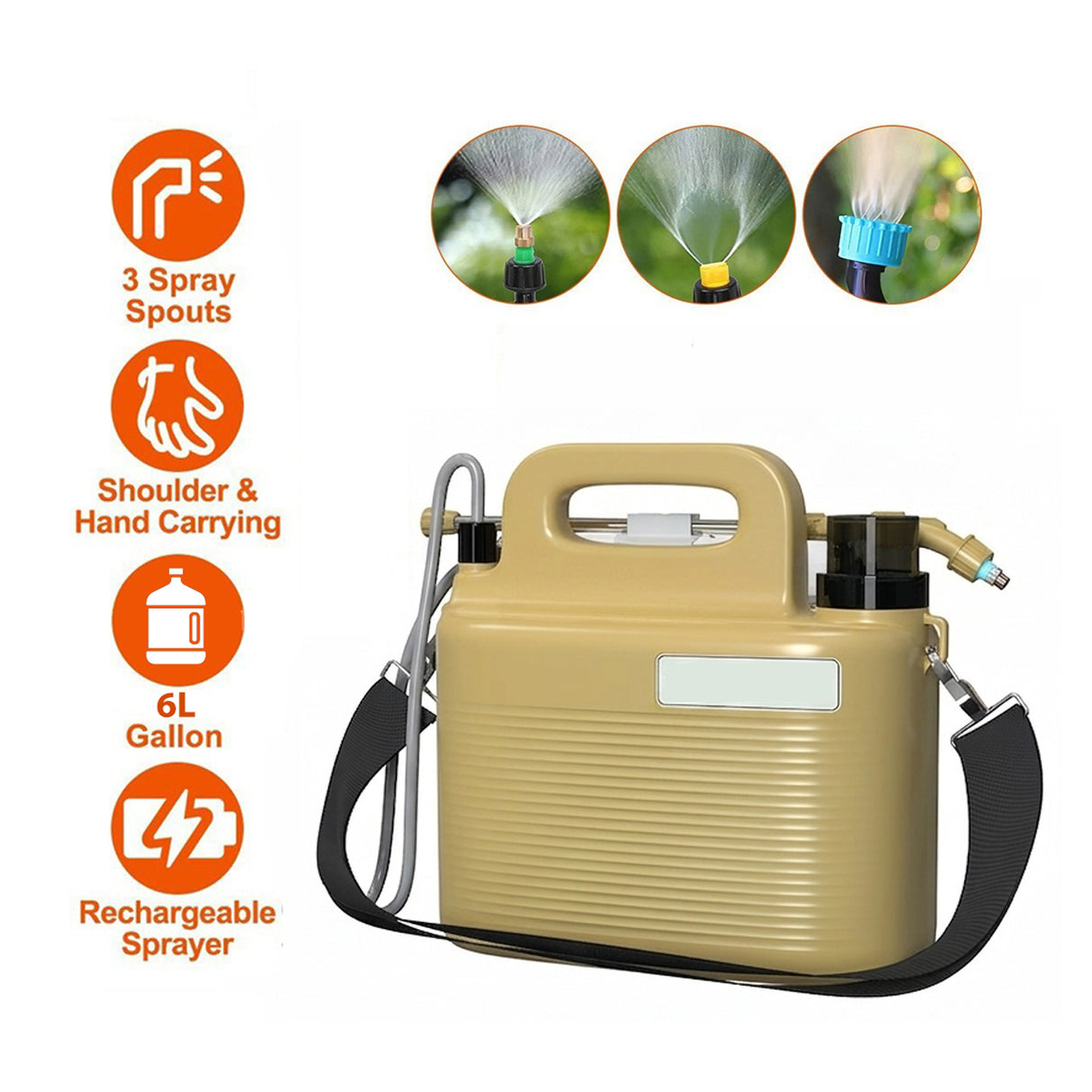 Portable Electric Sprayer 6L Tank, USB Charging 2000mAh Battery, Multi-Purpose Sprayer for Car Wash, Garden & Camping by DENX
