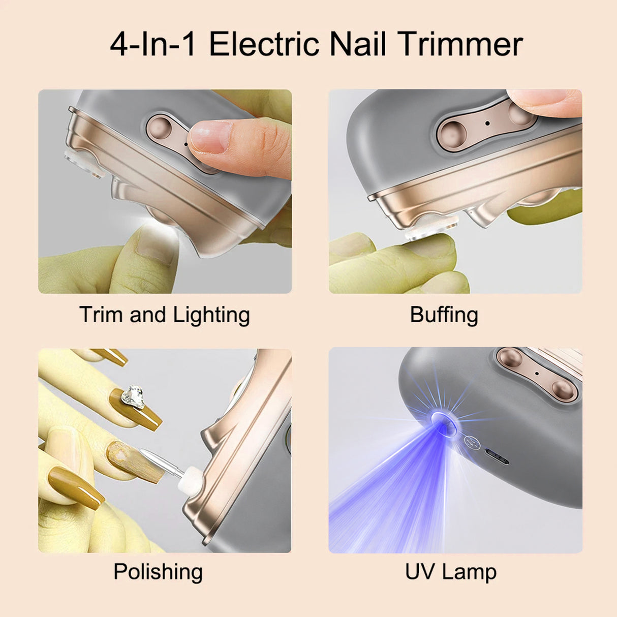 Electric Nail Clipper & Polisher, 4 In 1 Automatic Nail Trimmer with LED Light & UV Lamp M8 by DENX