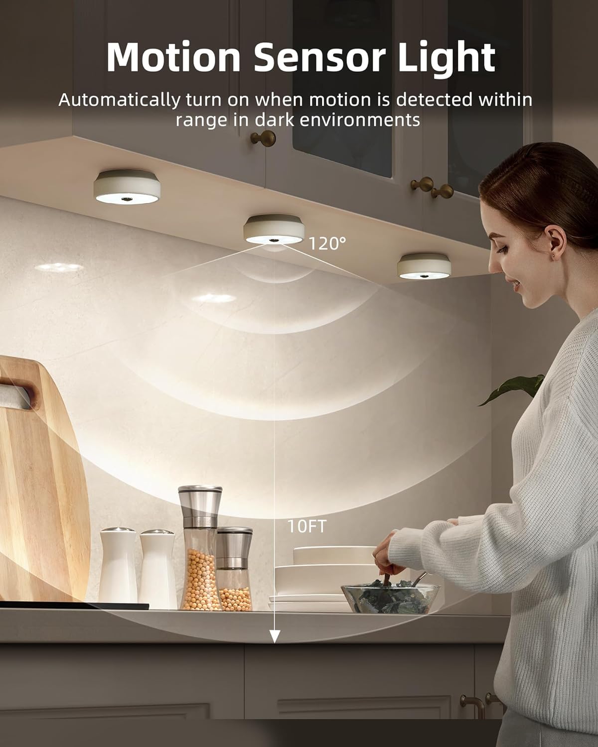 Round LED Motion Sensor Light Puck Pro Pack of 6 | Under Cabinet LED Light | SASKA Trading