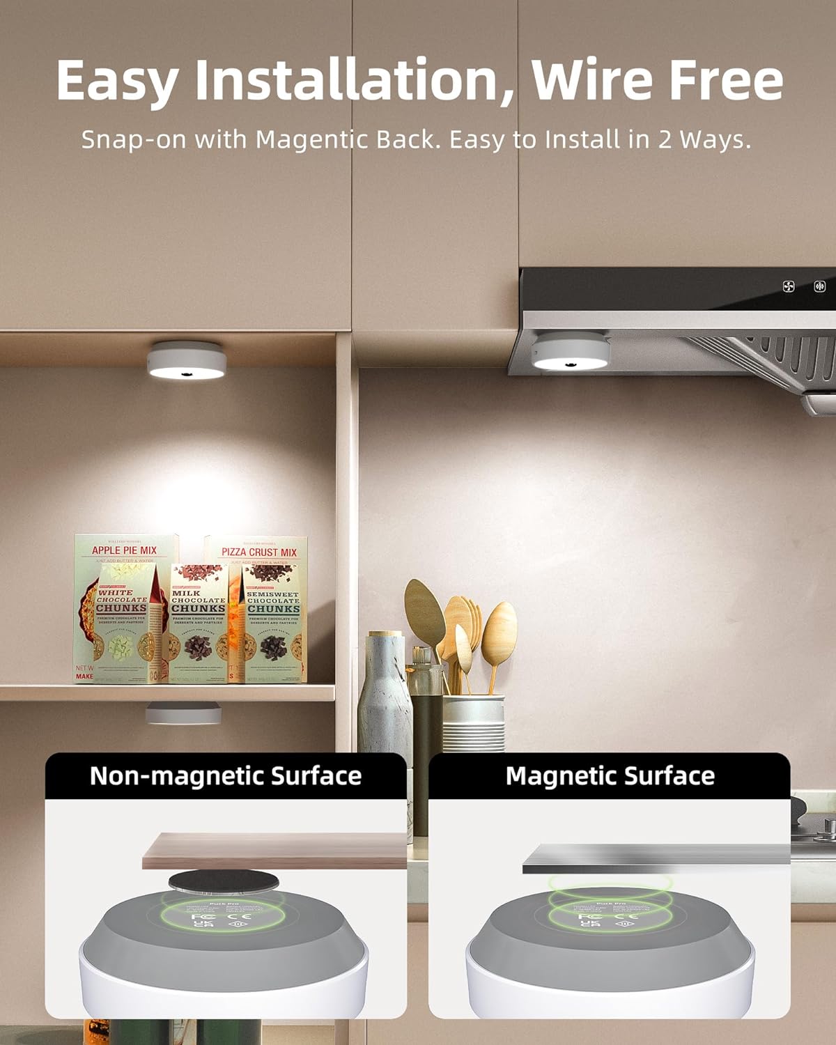 Round LED Motion Sensor Light Puck Pro Pack of 6 | Under Cabinet LED Light | SASKA Trading