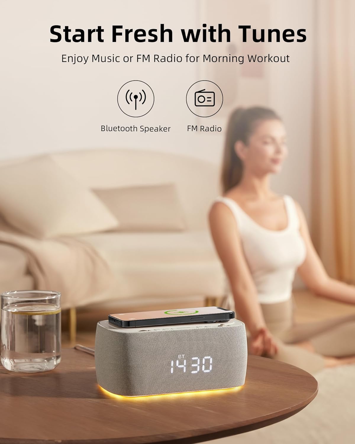 Multifunctional Alarm Clock with Bluetooth Speaker & Wireless Charging by EZVALO | Bedside Lamp | SASKA Trading