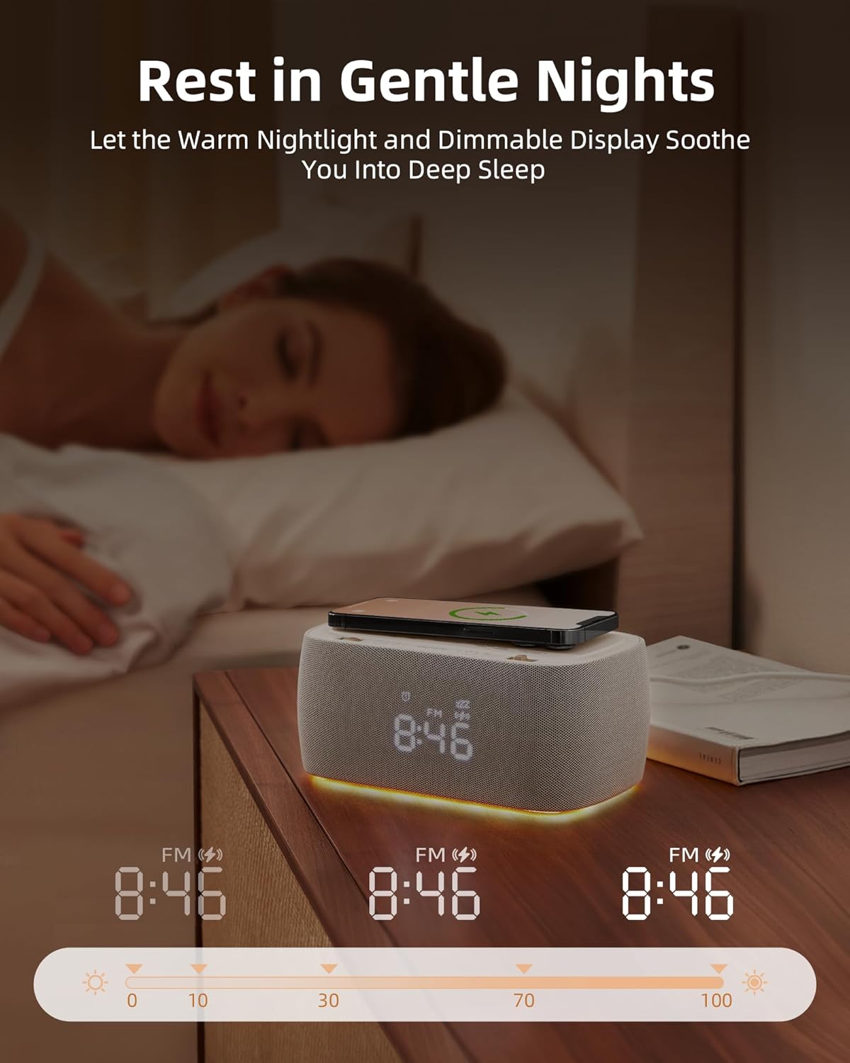Multifunctional Alarm Clock with Bluetooth Speaker & Wireless Charging by EZVALO | Bedside Lamp | SASKA Trading