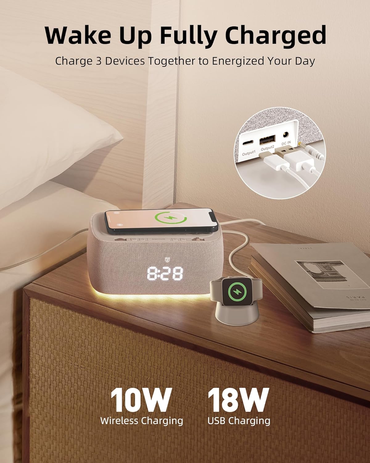 Multifunctional Alarm Clock with Bluetooth Speaker & Wireless Charging by EZVALO | Bedside Lamp | SASKA Trading