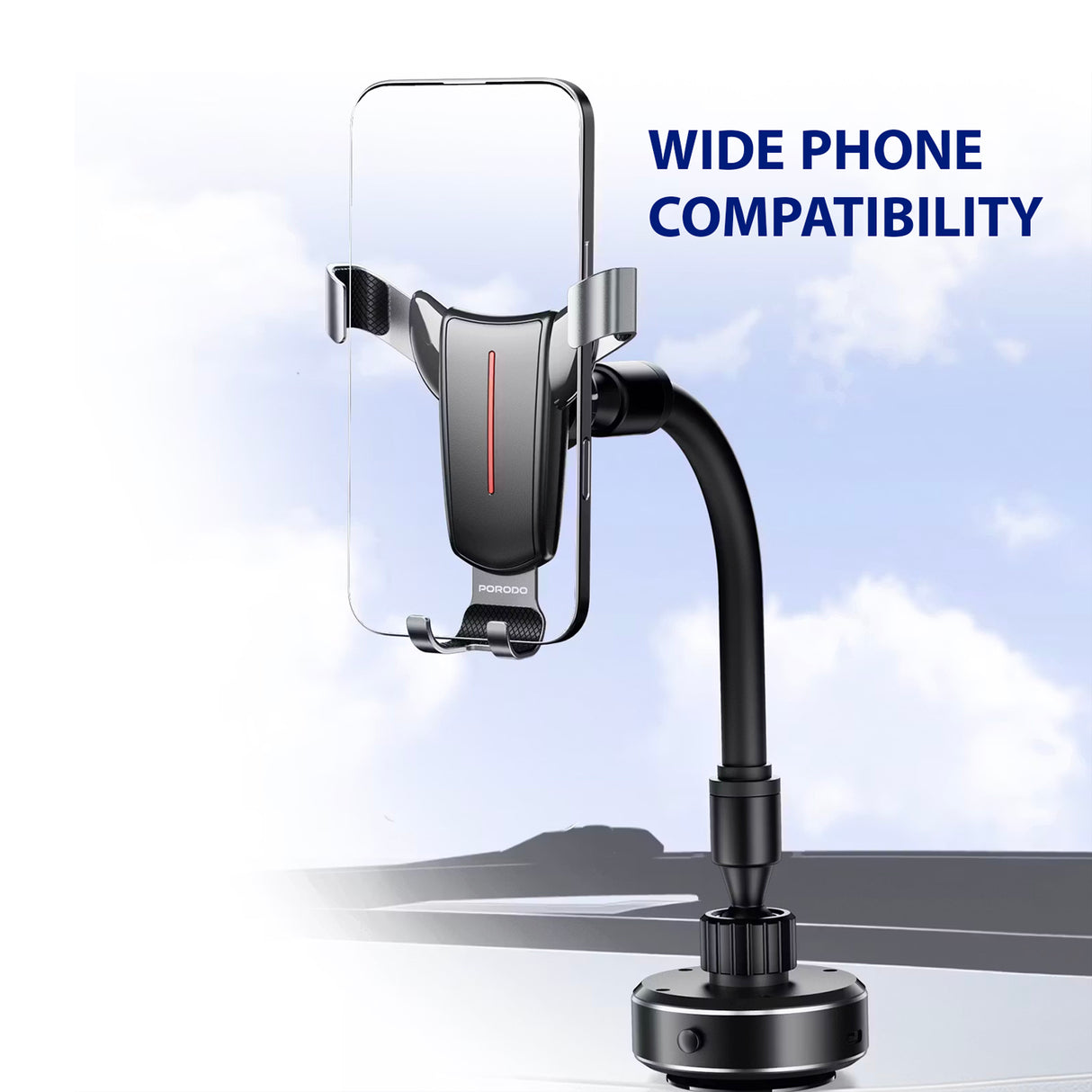 حامل الهاتف العالمي FlexiMount – حامل قابل للتعديل للسيارة والمكتب، شفط قوي من Porodo