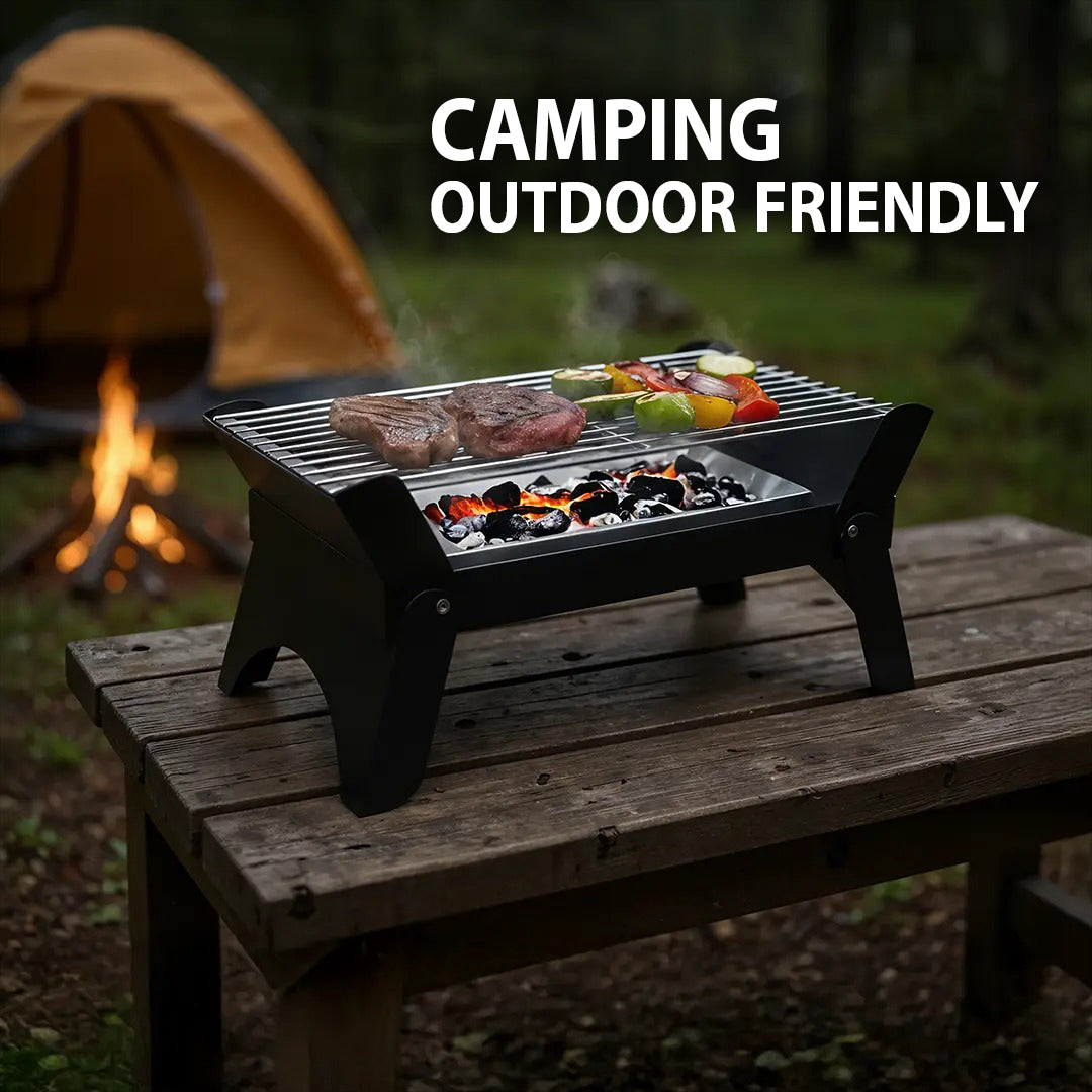 شواية كوادرا القابلة للطي مع هيكل فولاذي متين، مثالية للتخييم، لون أسود - من Green Lion