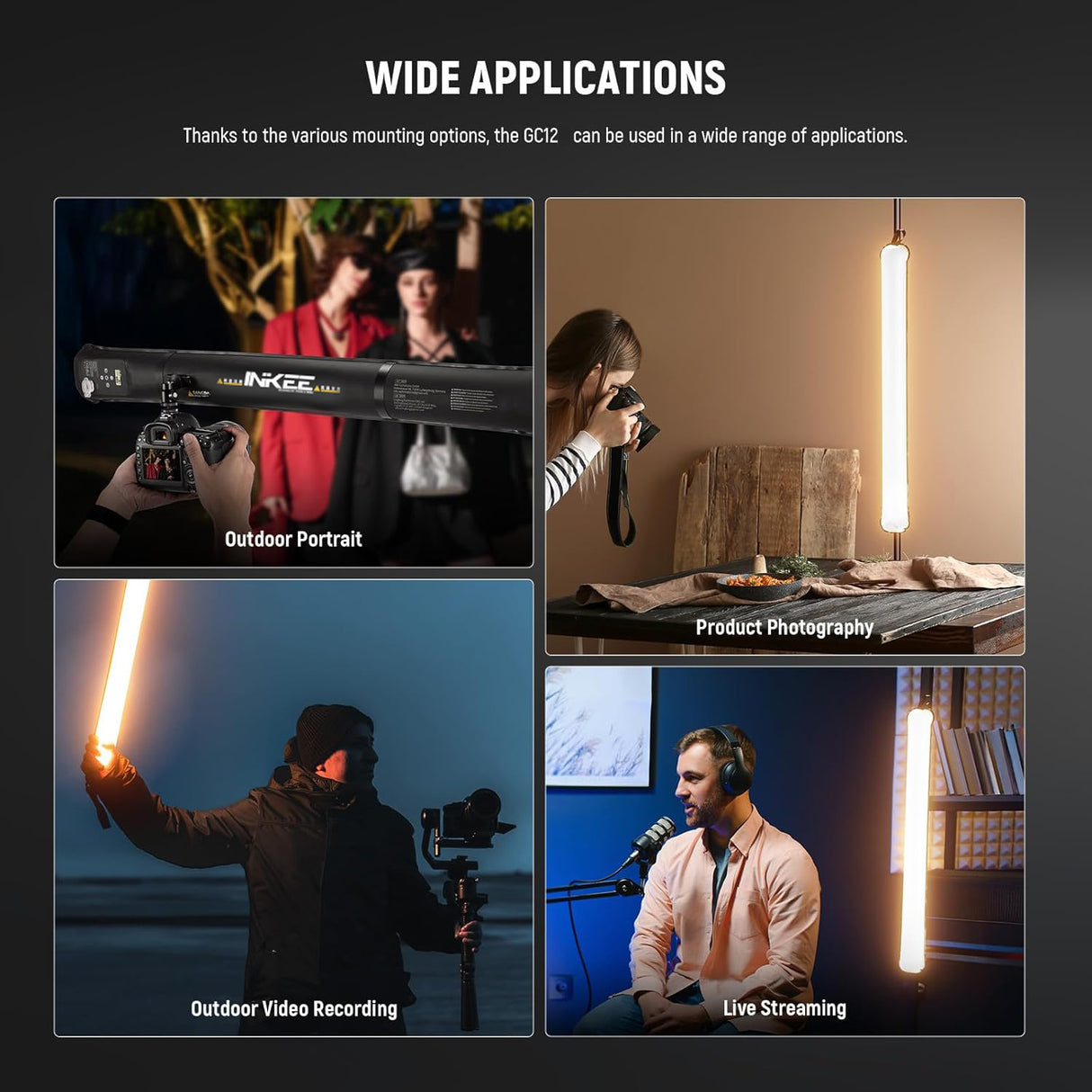 GC12 Bi-color Temperature Inflatable Photography Light Tube by INKEE | LED Video Light | SASKA Trading