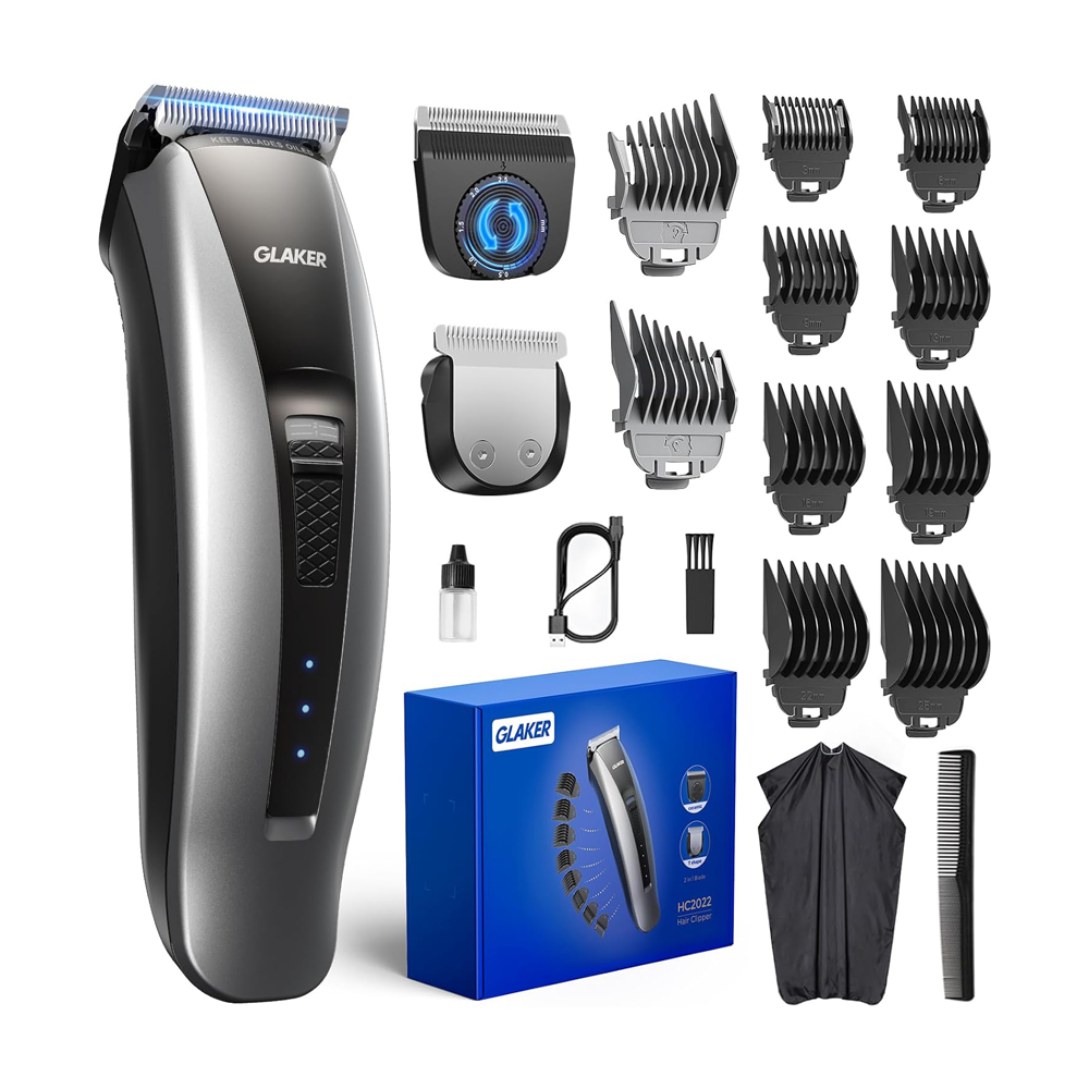 GLAKER Hair Clippers for Men Cordless 2 in 1 Versatile Hair Trimmer with 10 Guards | Hair Clipper | SASKA Trading