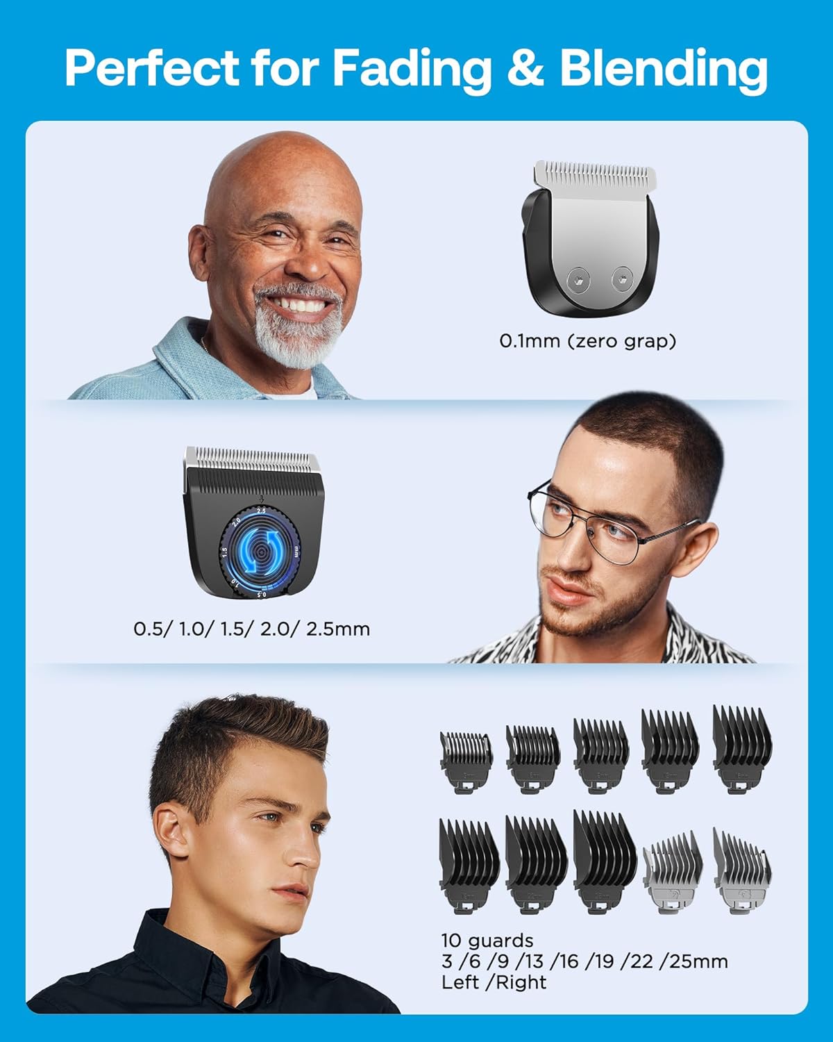 GLAKER Hair Clippers for Men Cordless 2 in 1 Versatile Hair Trimmer with 10 Guards | Hair Clipper | SASKA Trading