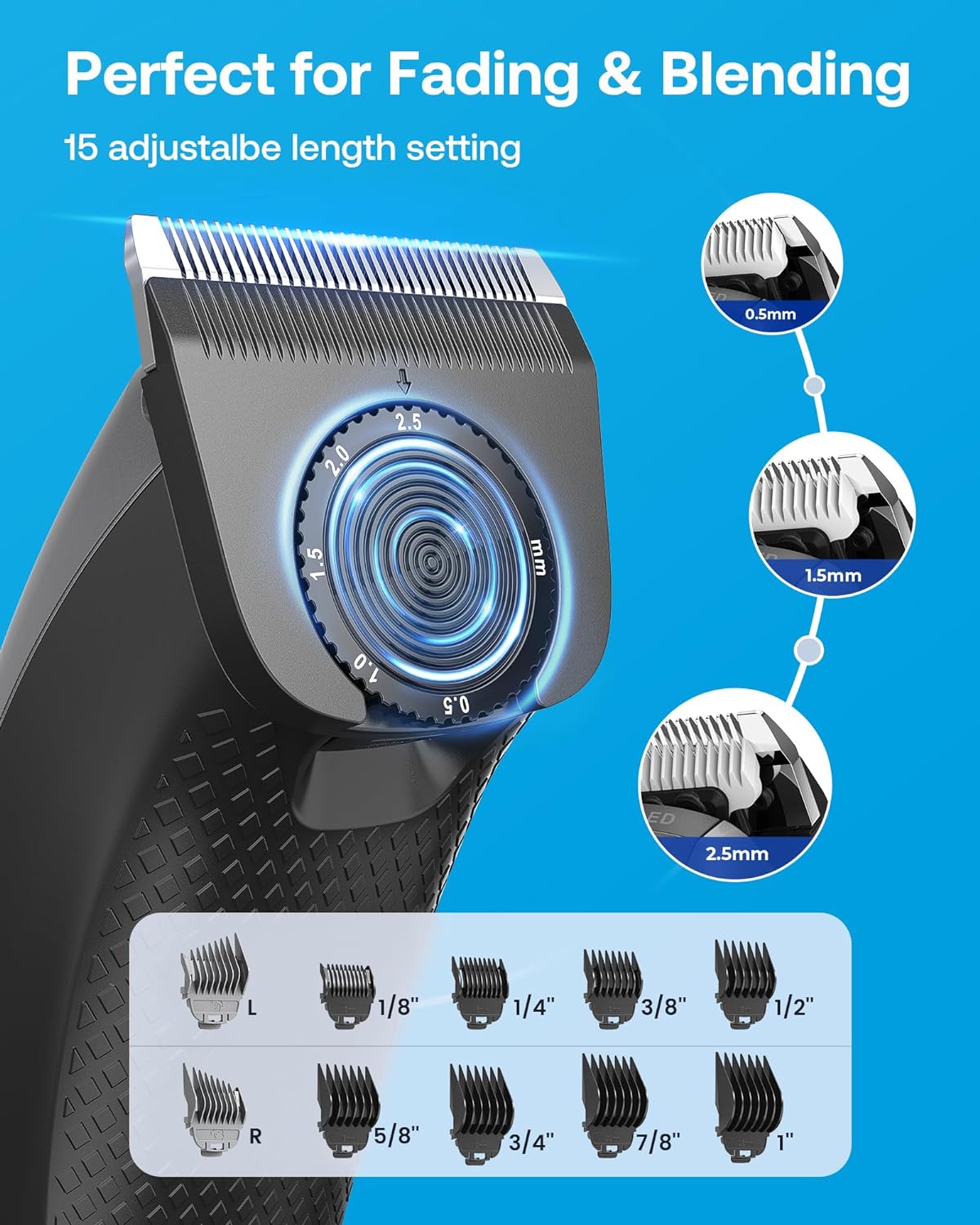 GLAKER Hair Clippers for Men Cordless 2 in 1 Versatile Hair Trimmer with 10 Guards | Hair Clipper | SASKA Trading