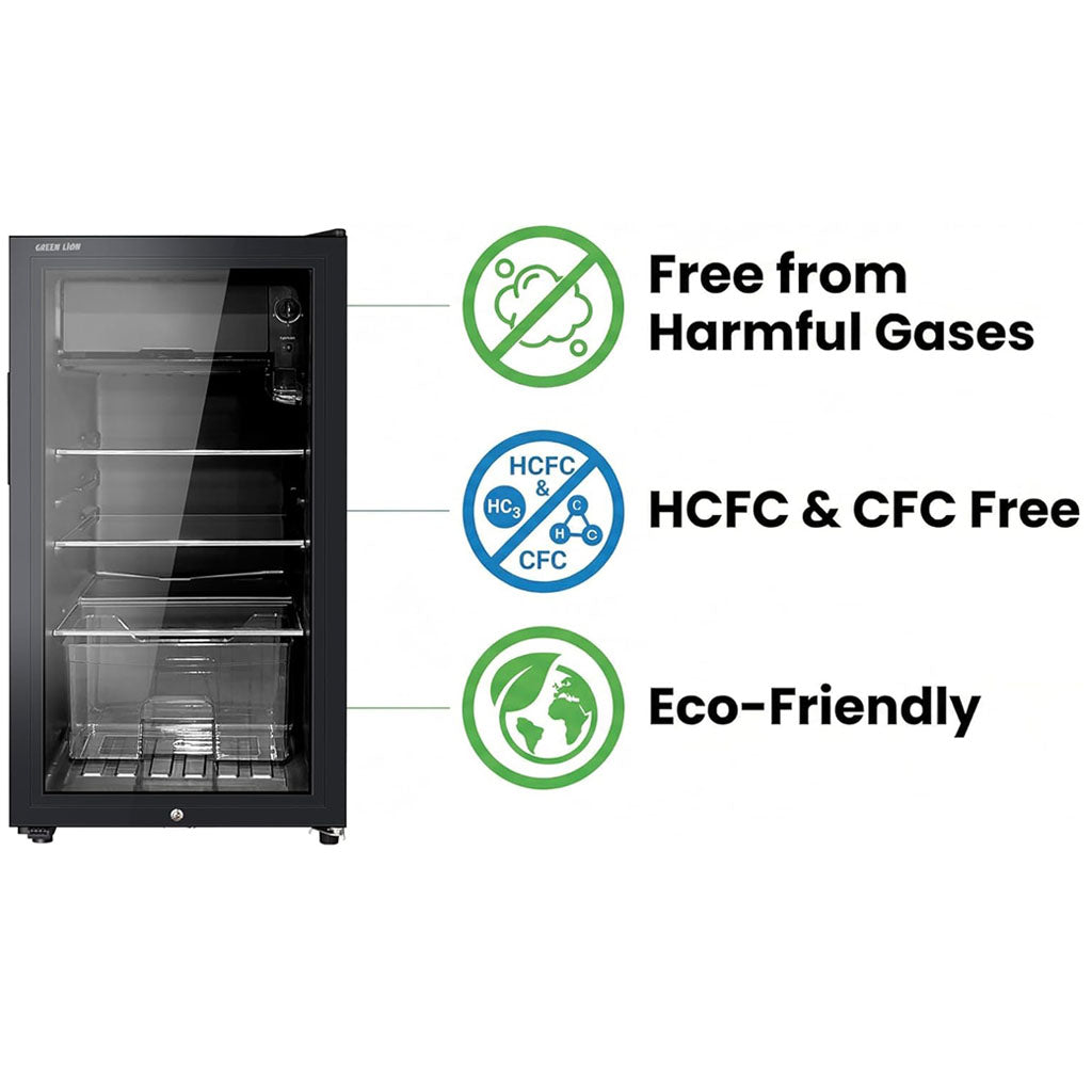 ثلاجة صغيرة مدمجة سعة 83 لترًا مزودة بأرفف قابلة للتعديل، وإضاءة LED، وقفل أمان للأطفال من Green Lion