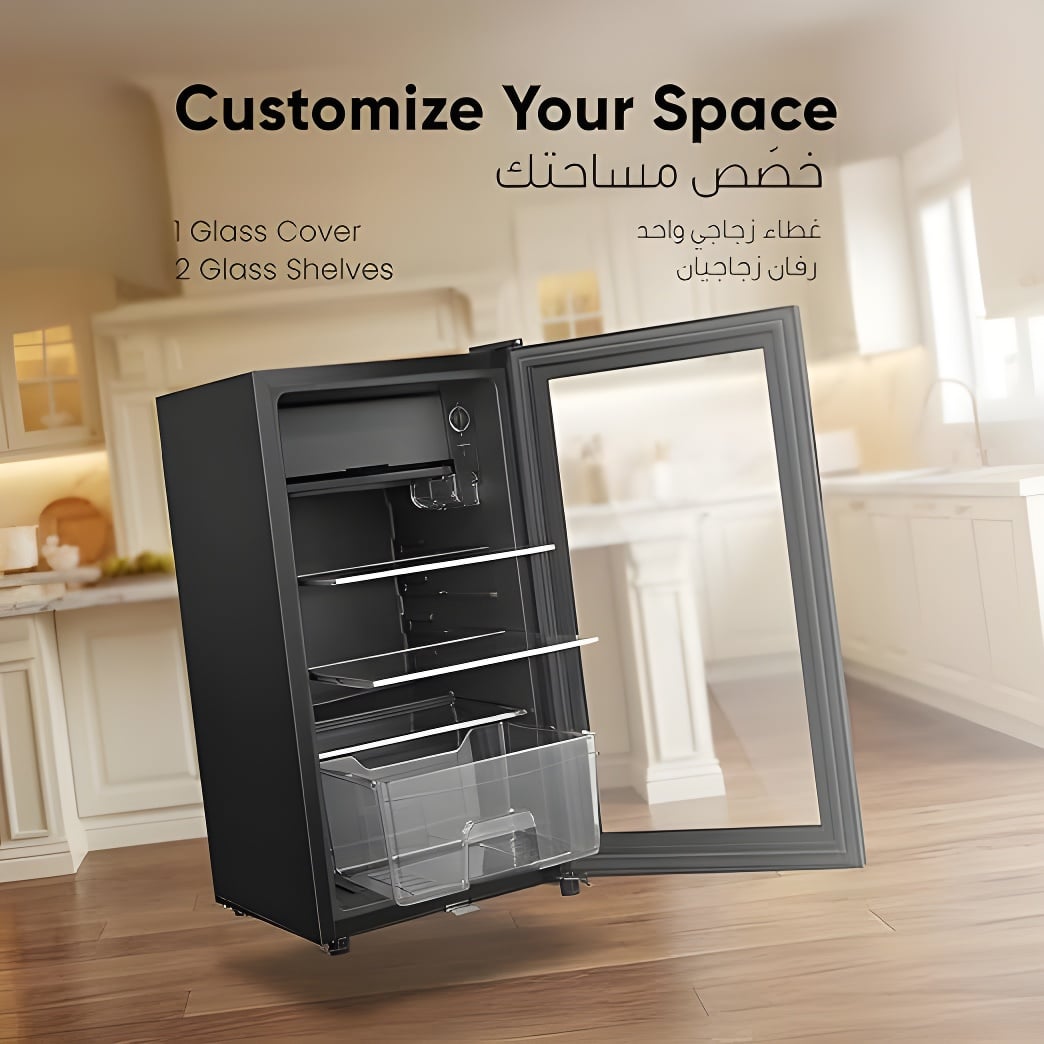 ثلاجة صغيرة مدمجة سعة 83 لترًا مزودة بأرفف قابلة للتعديل، وإضاءة LED، وقفل أمان للأطفال من Green Lion