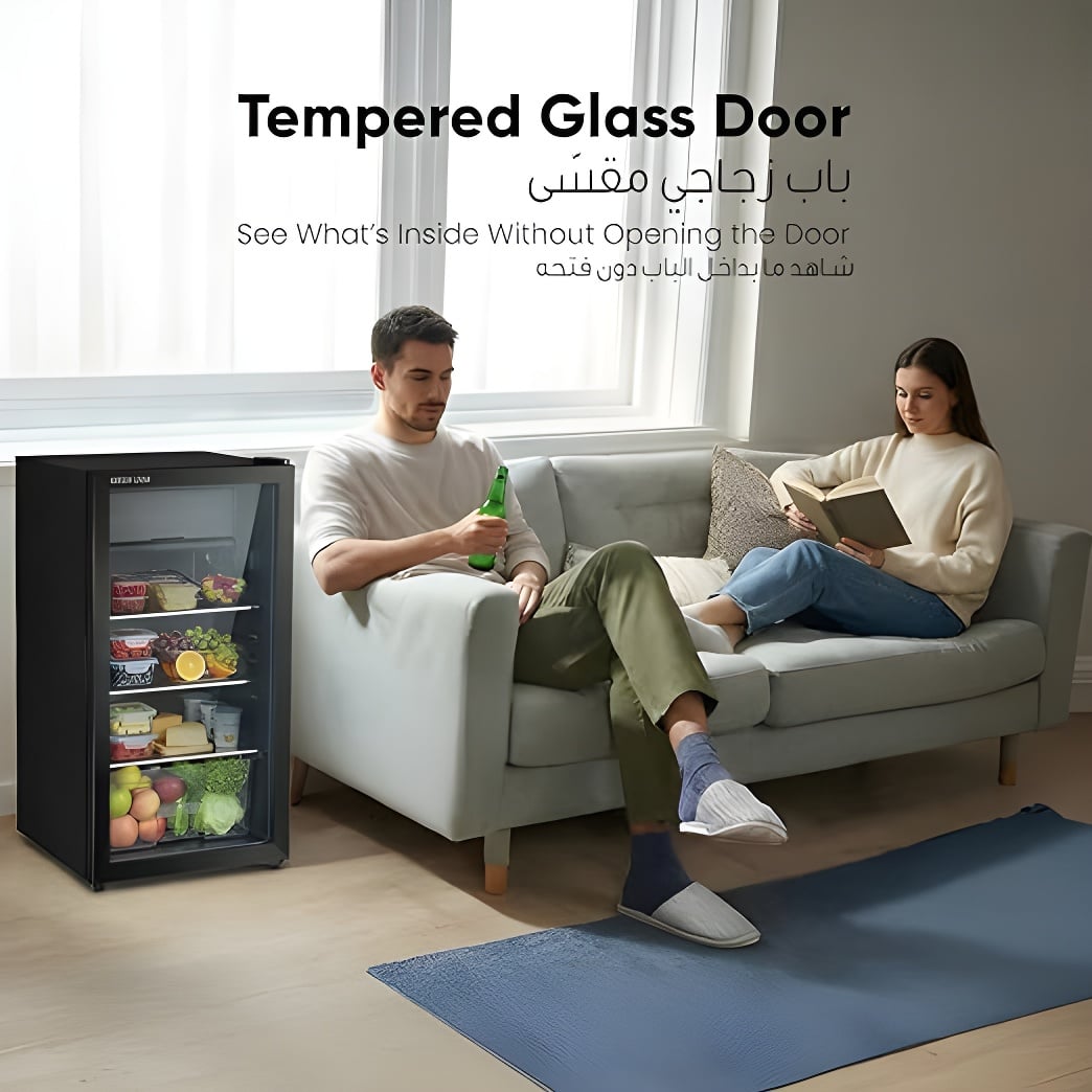 ثلاجة صغيرة مدمجة سعة 83 لترًا مزودة بأرفف قابلة للتعديل، وإضاءة LED، وقفل أمان للأطفال من Green Lion