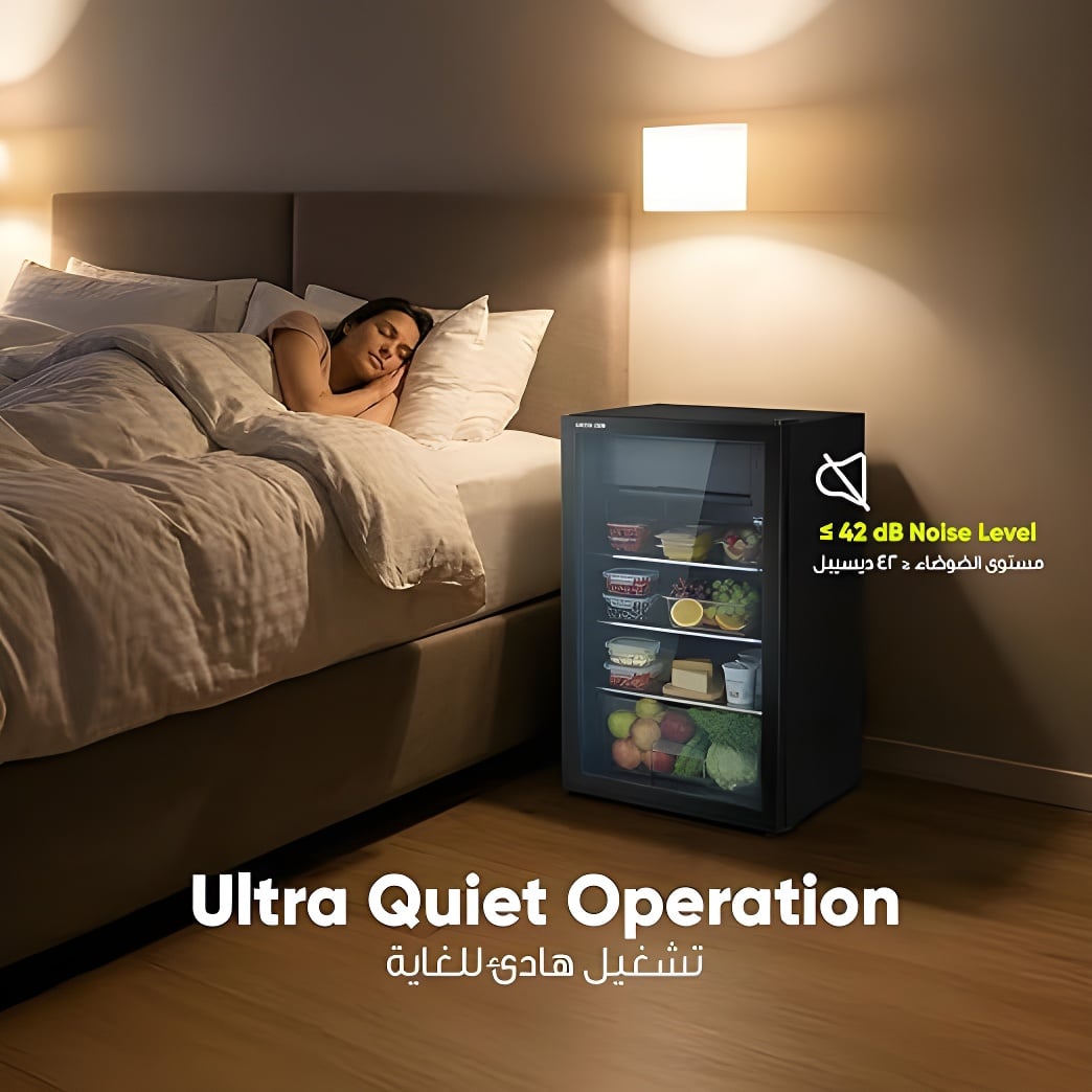 ثلاجة صغيرة مدمجة سعة 83 لترًا مزودة بأرفف قابلة للتعديل، وإضاءة LED، وقفل أمان للأطفال من Green Lion