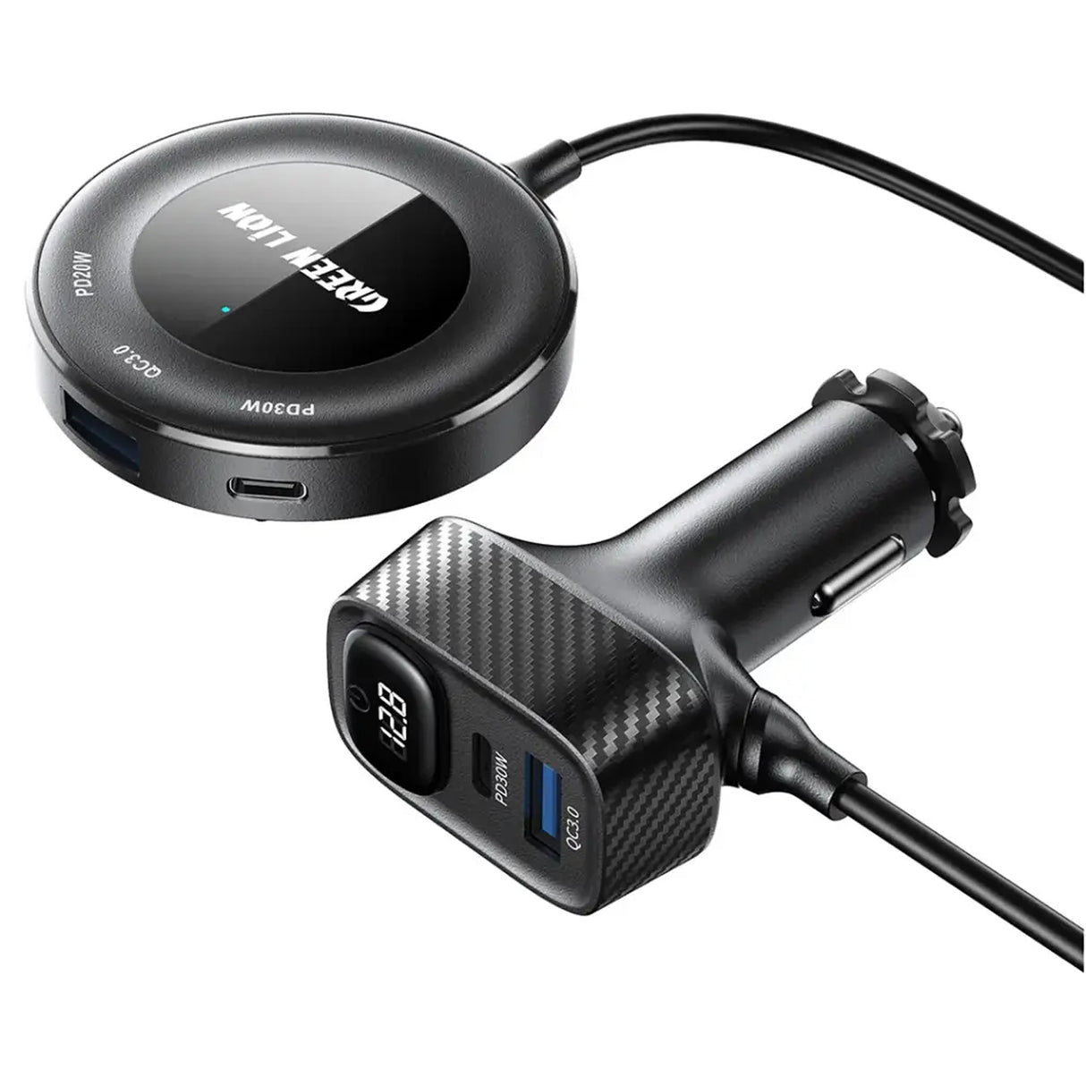 5-in-1 Multiport Car Charger Kit, 80W Fast Charging Adapter with 3 USB-C & 2 USB-A Ports, PD 30W & QC 3.0 by Green Lion