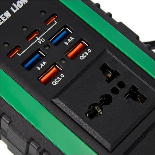 Spark 300W Power Inverter – Portable Car DC to AC Converter with PD 20W, QC3.0 & Dual AC Outlets by Green Lion