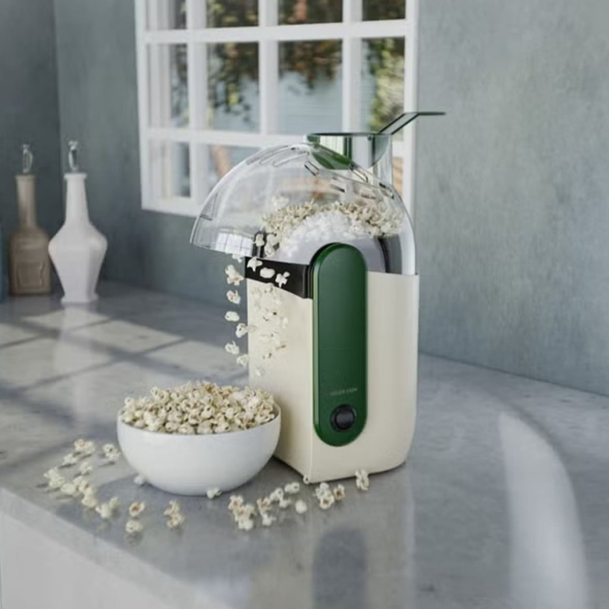 Pop Mate 1200W Electric Hot Air Popcorn Maker Oil-Free Popper 60g Capacity Quick 2–3 Minute Popping by Green Lion