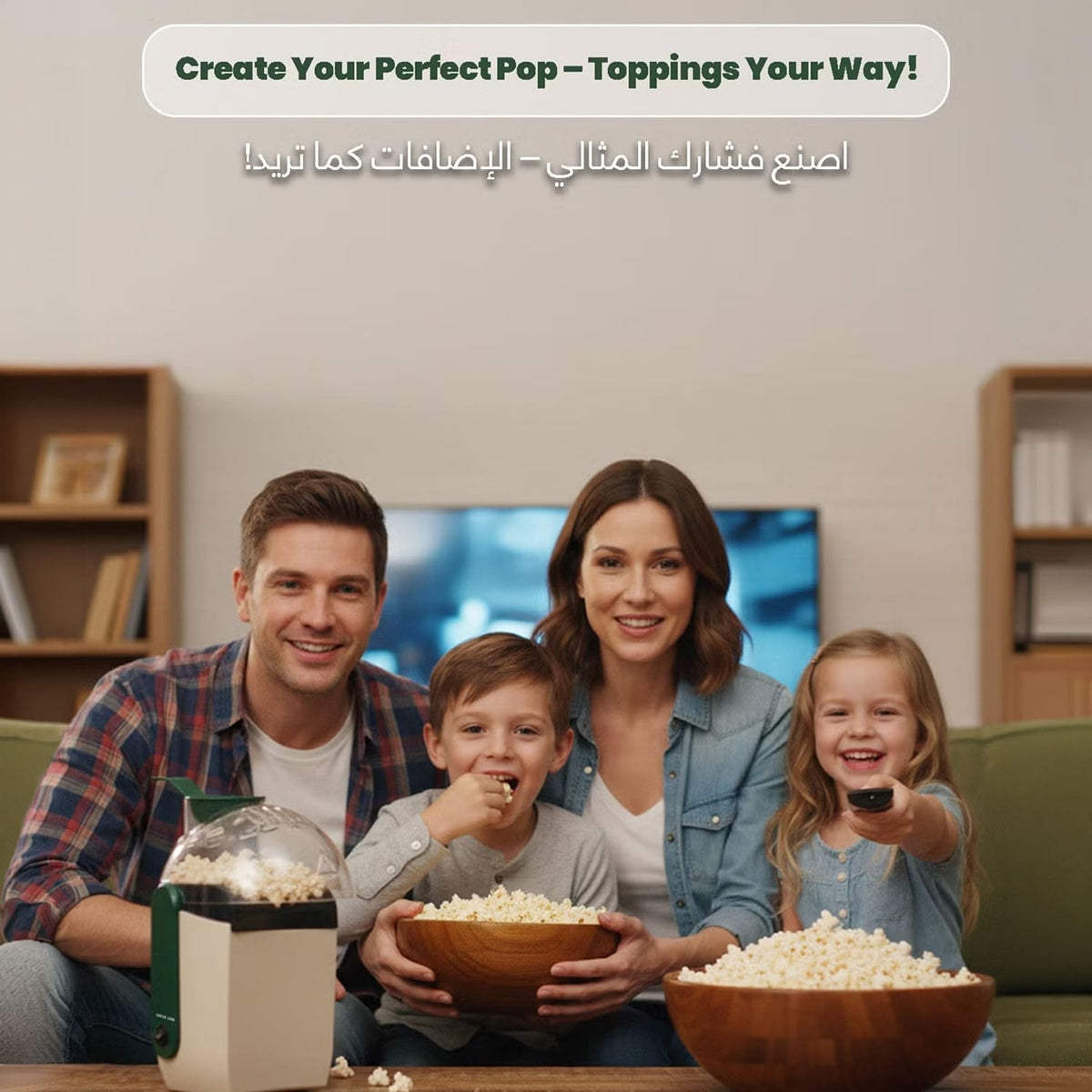 Pop Mate 1200W Electric Hot Air Popcorn Maker Oil-Free Popper 60g Capacity Quick 2–3 Minute Popping by Green Lion