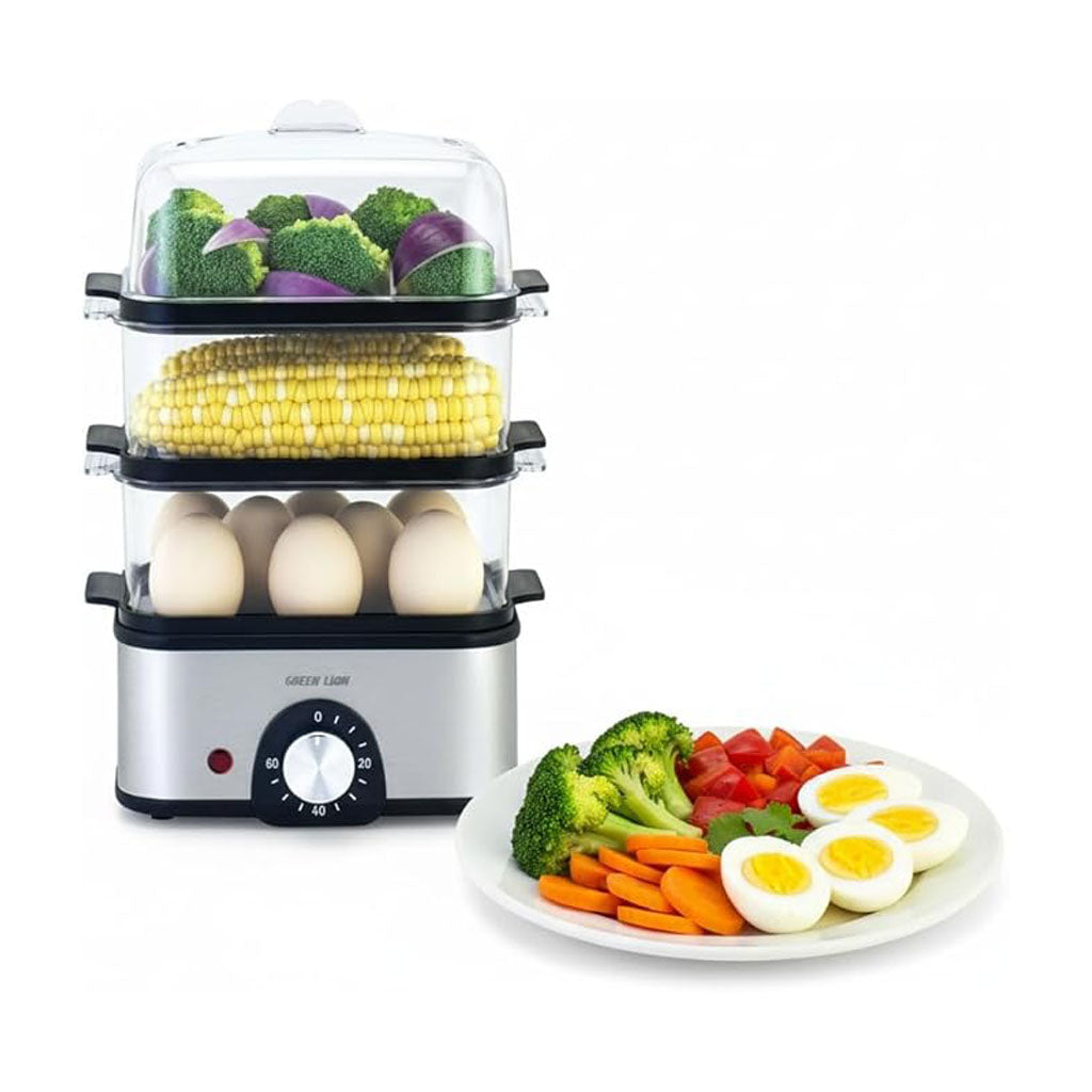 3-Tier Egg Cooker and Vegetable Steamer – 16 Eggs Capacity and Stainless Steel Steamer with Timer by Green Lion by saska - saska.ae