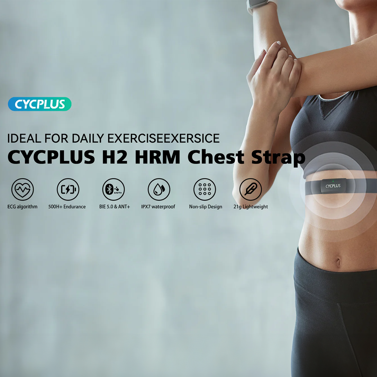 H2Pro Heart Rate Monitor Chest Strap – ECG-Accurate Bluetooth & ANT+ Sensor for Running, Cycling & Fitness Training by CYCPLUS | Heart Rate Monitor | SASKA Trading