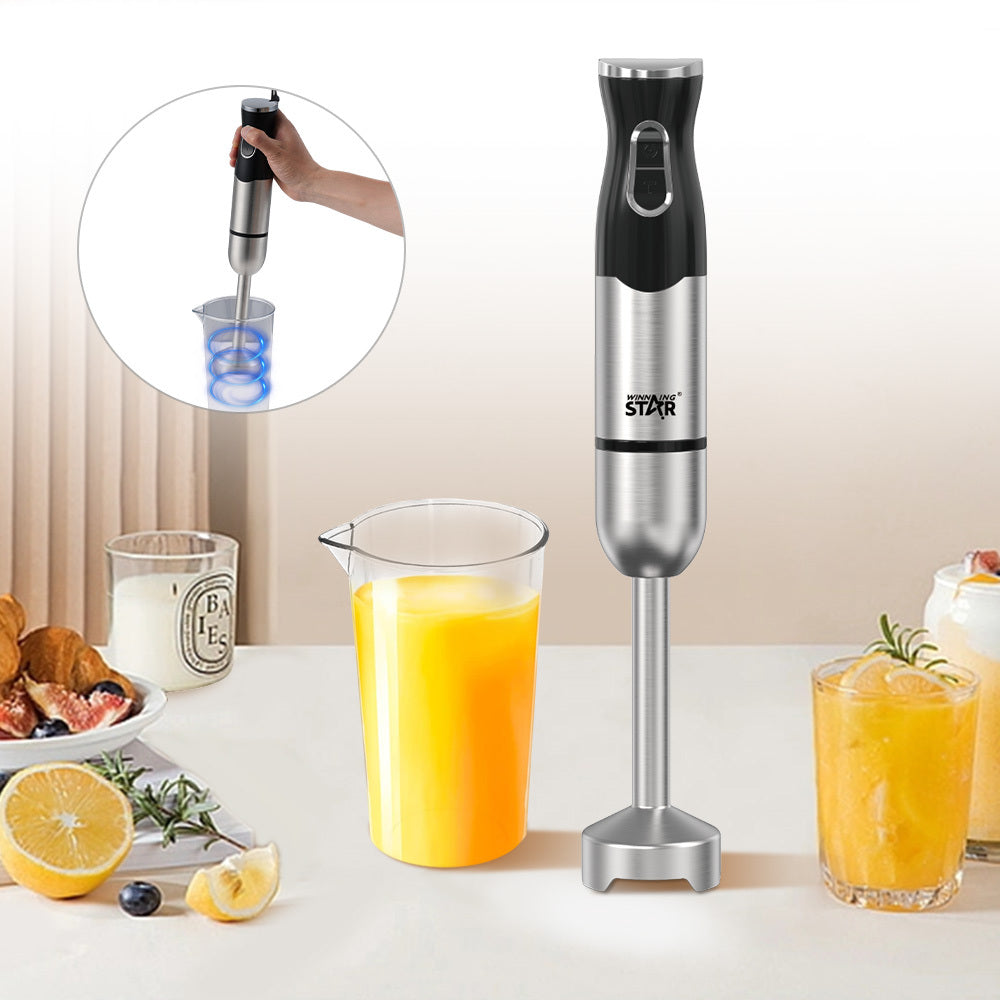 4-in-1 Hand Blender Set – Electric Immersion Blender with Chopper, Whisk, Dough Hooks & Measuring Cup by Winning Star