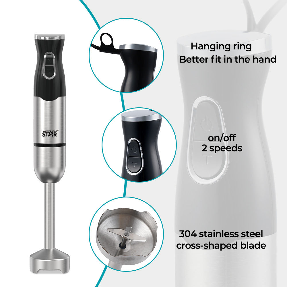 4-in-1 Hand Blender Set – Electric Immersion Blender with Chopper, Whisk, Dough Hooks & Measuring Cup by Winning Star