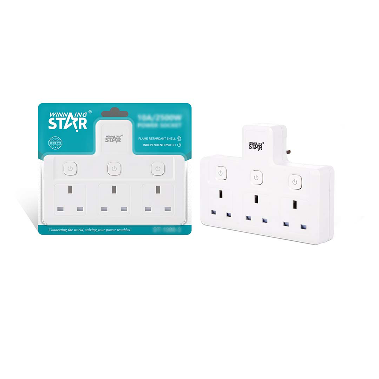 High Quality 3-Pin Plug Extension Socket ST-1086-3 with 3 UK Outlets AC220V-250V by Winning Star | Extension Socket | SASKA Trading