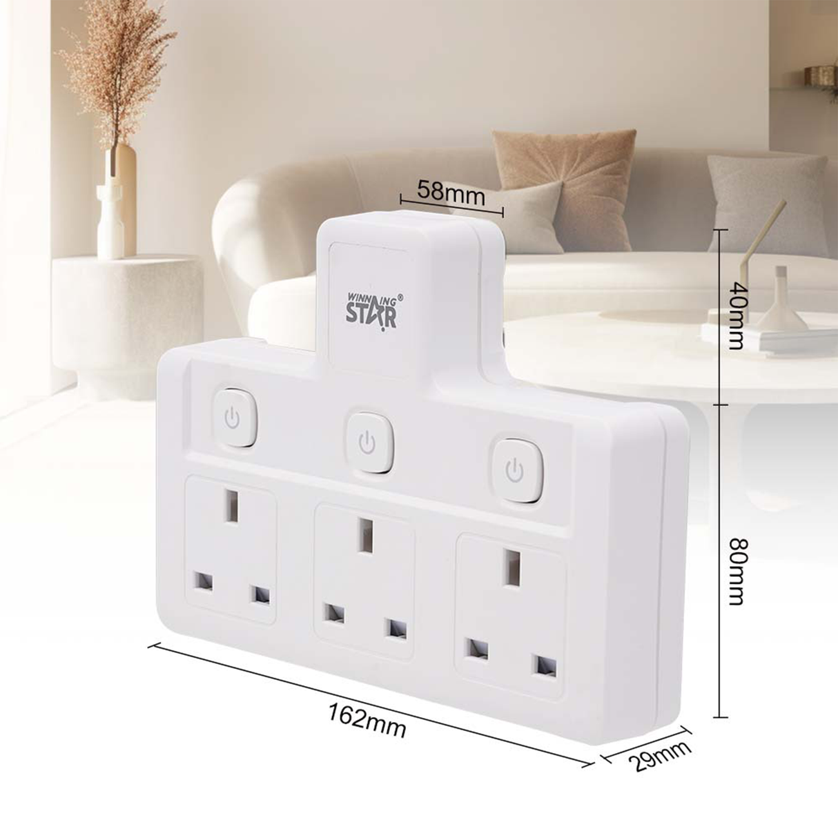 High Quality 3-Pin Plug Extension Socket ST-1086-3 with 3 UK Outlets AC220V-250V by Winning Star | Extension Socket | SASKA Trading