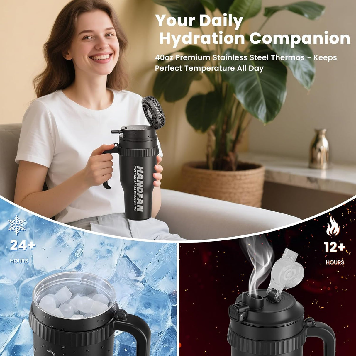 3-in-1 Insulated Sport & Gym Water Bottle with Portable Hand Fan M440 by HandFan | Water Bottle | SASKA Trading