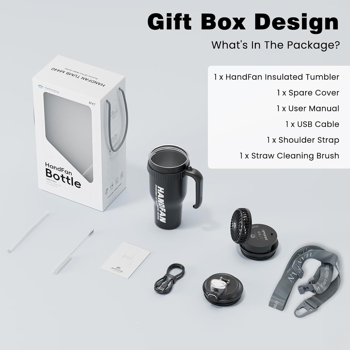 3-in-1 Insulated Sport & Gym Water Bottle with Portable Hand Fan M440 by HandFan | Water Bottle | SASKA Trading