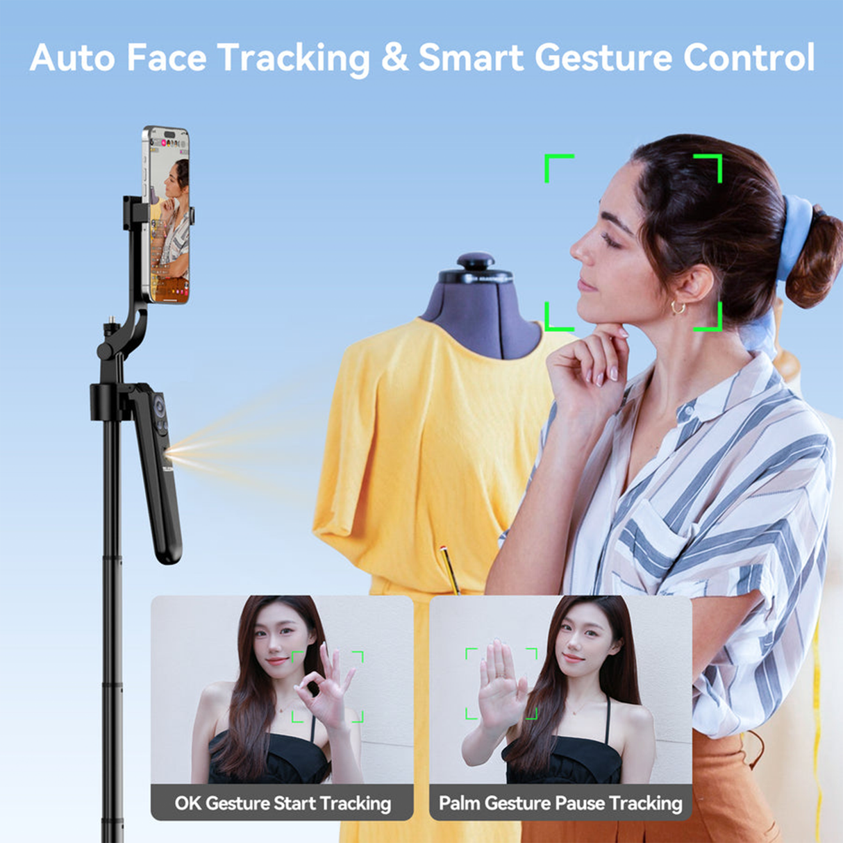 Intelligent Auto Tracking Tripod P3-MS-01 by TELESIN | Phone Stand | SASKA Trading
