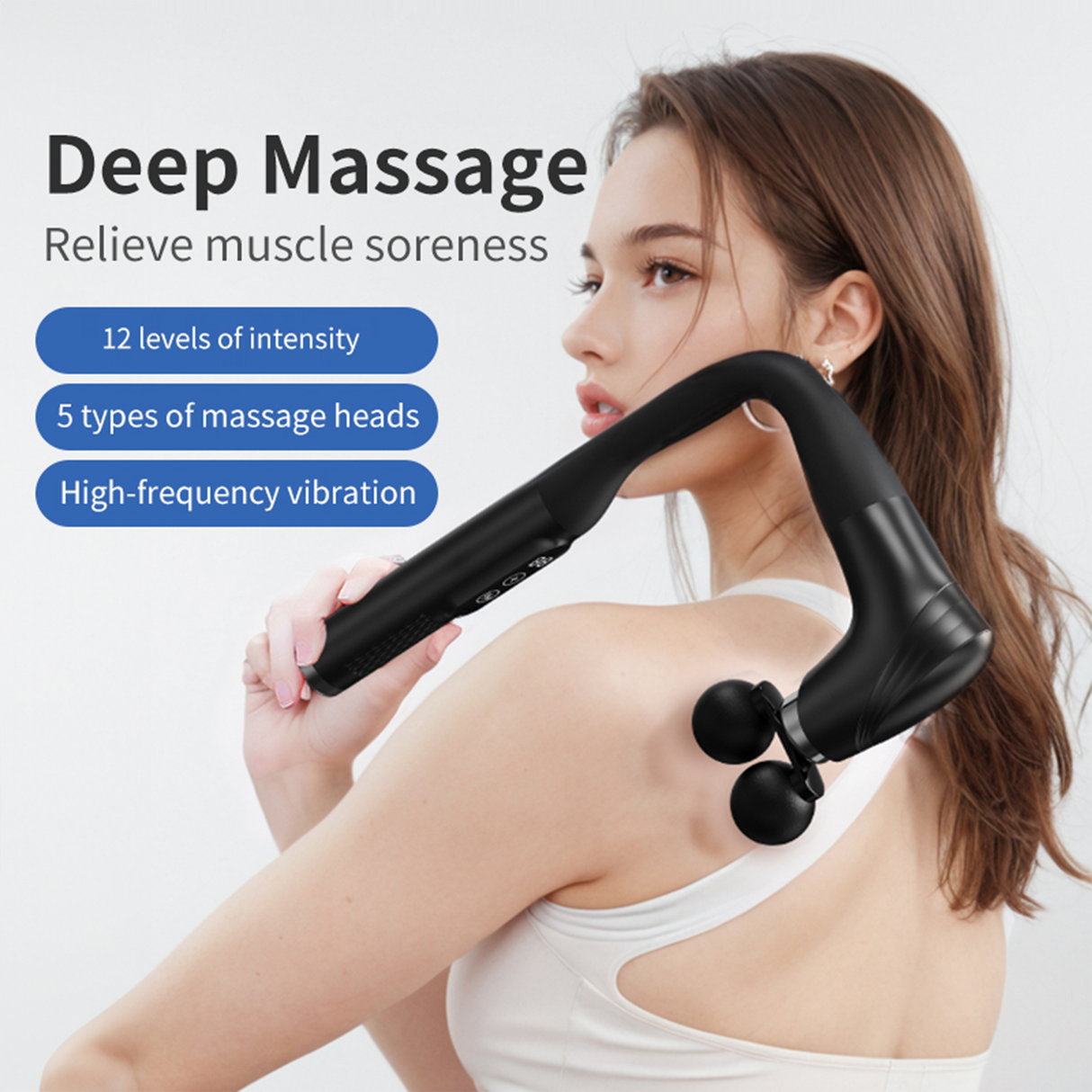 J-Shape Massage Gun with 5 Heads | Handheld Massage Gun | SASKA Trading