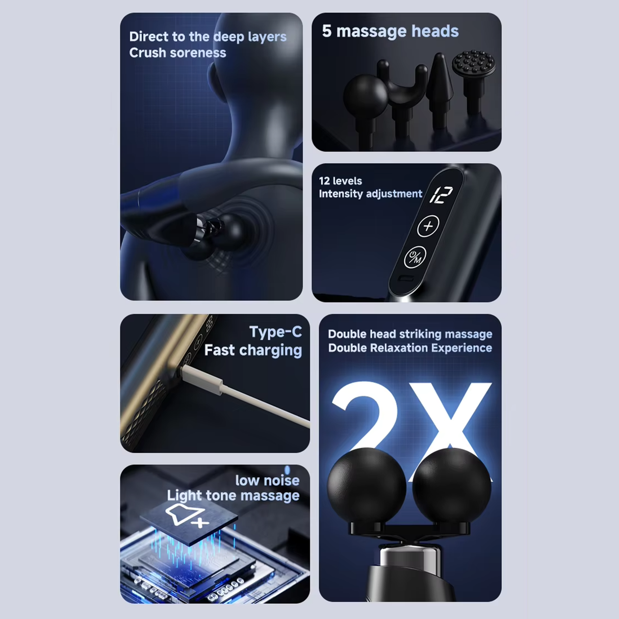 J-Shape Massage Gun with 5 Heads | Handheld Massage Gun | SASKA Trading