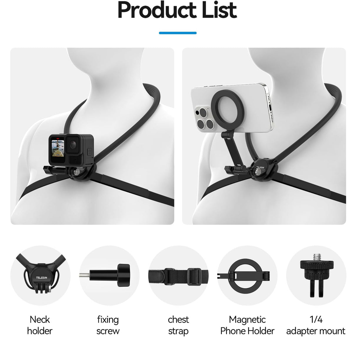 Neck Mount SE 2.0 Combo – Magnetic Phone Holder with Chest Strap by TELESIN