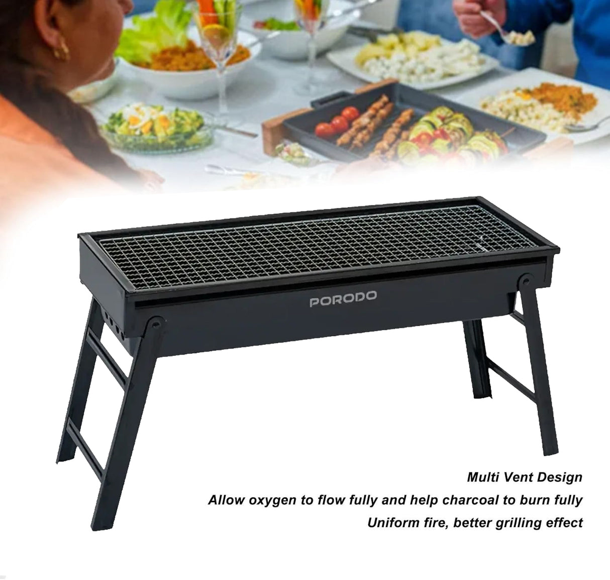 شواية فحم محمولة للطهي في الهواء الطلق، تصميم قابل للطي من Porodo